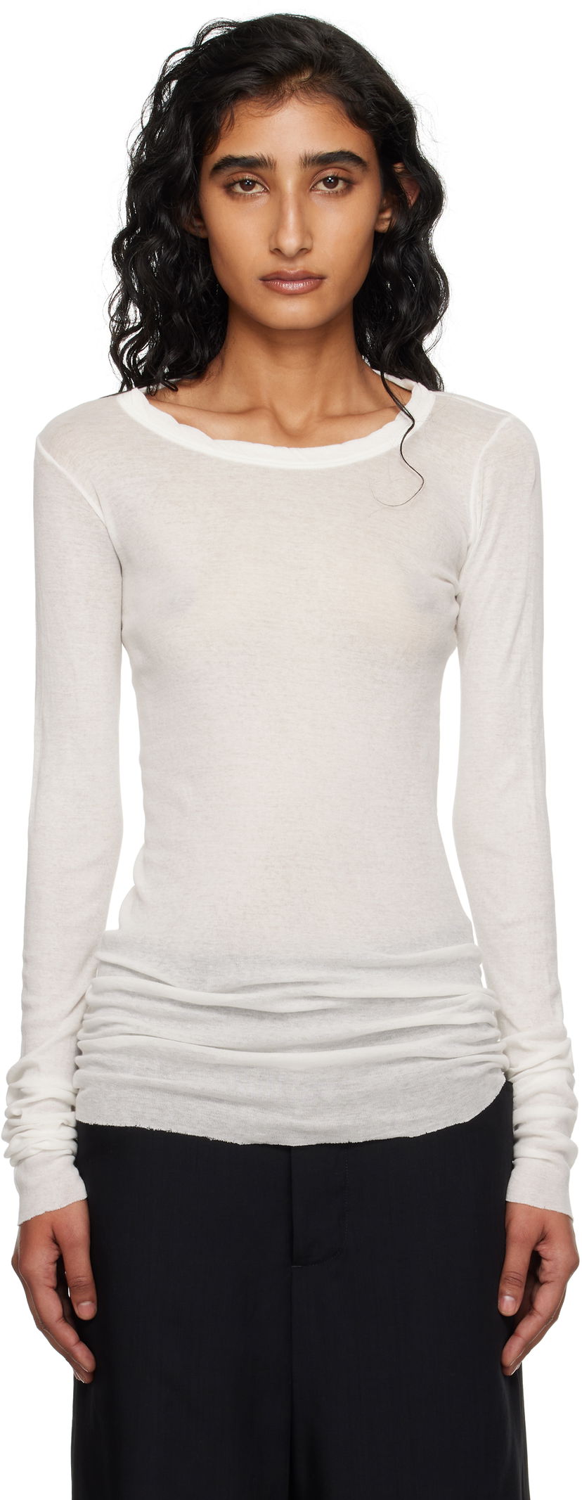 T-shirt Rick Owens Rick Owens Concordians Mini Rib Long Sleeve T-Shirt Hvid | RP02E4202 MR