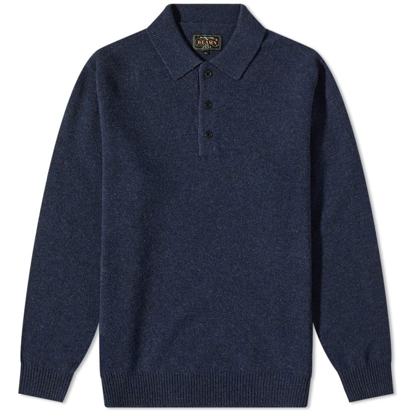 Sweater BEAMS Plus Knit Polo Shirt, Size Large Mørkeblå | 3812-0004-103-79