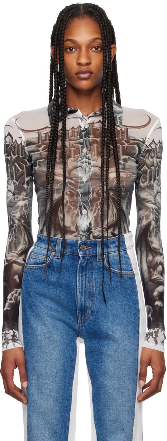 Skjorte Jean Paul Gaultier Jean Paul Gaultier 'The Diablo' Print Mesh Shirt Hvid | 24/25-U-CH015-T546-0100