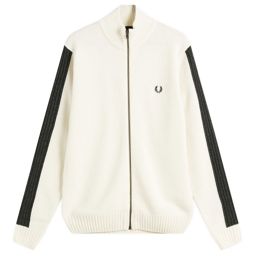 Sweater Fred Perry Full-Zip Mock Neck Knit Cardigan with Sleeve Stripes Hvid | K1546-560