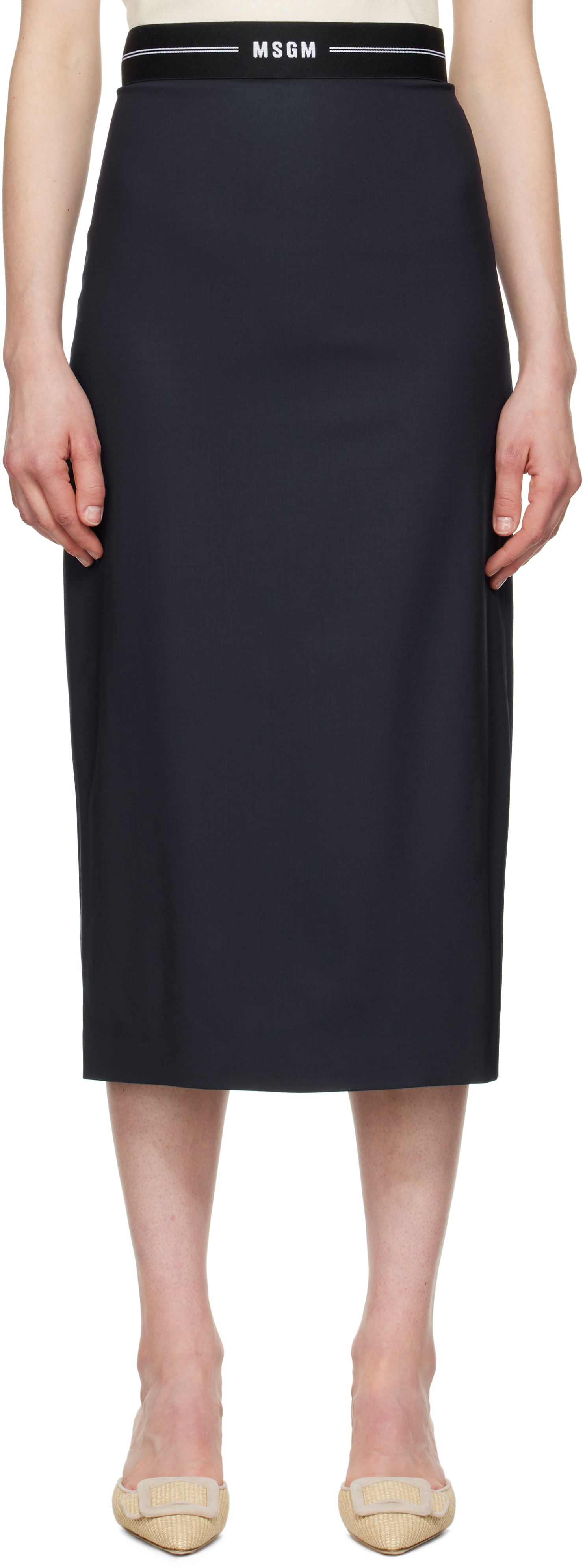 Nederdel MSGM MSGM Virgin Wool Midi Skirt Mørkeblå | 3841MDD17 257127, 0