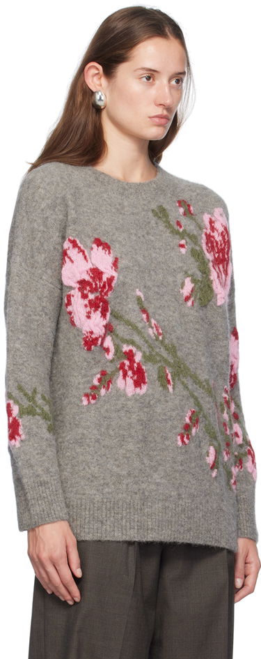 Sweater Blumarine Blumarine Jacquard Rose Crewneck Sweater Hvid | A422M490A, 4