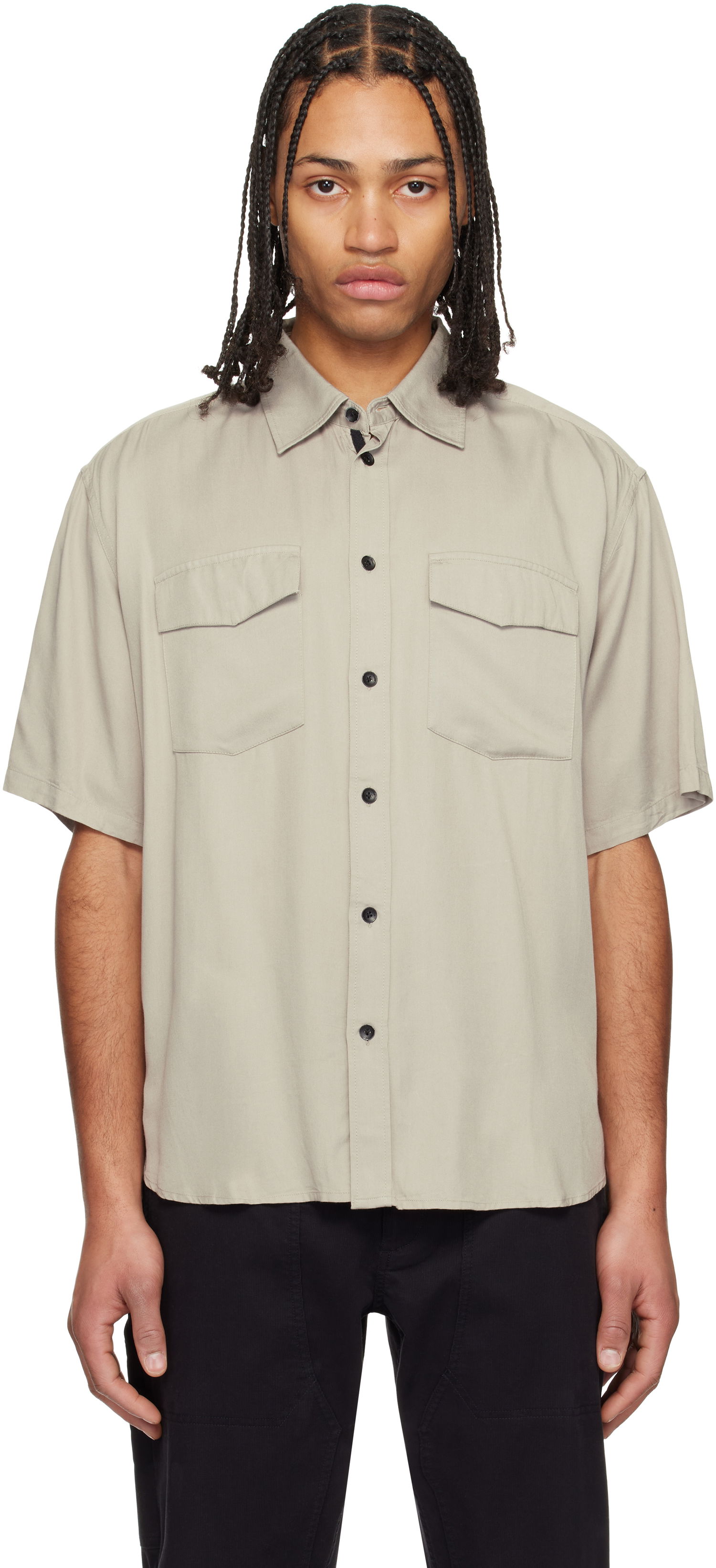 Skjorte rag & bone Rag & Bone Matthew Two-Pocket Short Sleeve Shirt Beige | MBW24HA011VSML, 0