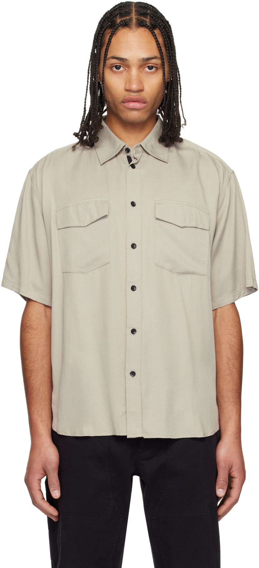 Skjorte rag & bone Rag & Bone Matthew Two-Pocket Short Sleeve Shirt Beige | MBW24HA011VSML