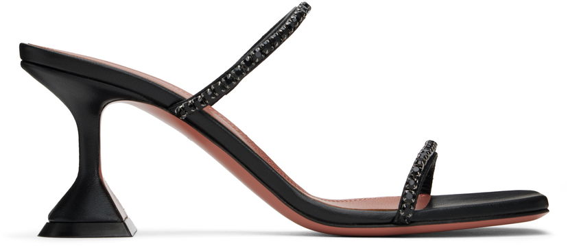 Skopleje Amina Muaddi Amina Muaddi Gilda Crystal-Embellished Heeled Sandals Sort | GILDA SLIPPER 70 NAPPA