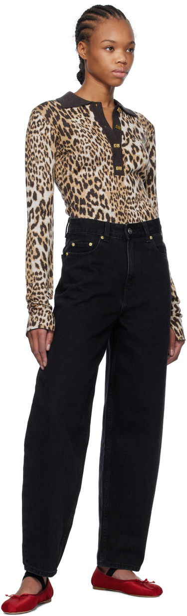 Polo skjorte GANNI GANNI Leopard Knit Polo Brun | K2341, 4