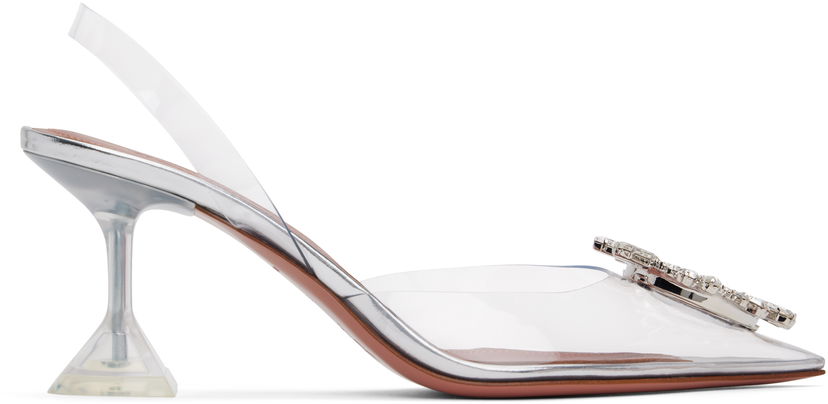 Sneakers og sko Amina Muaddi Transparent Sling Heels with Crystal Embellishment Metalisk | BEGUM GLASS SLING 70 CL PVC