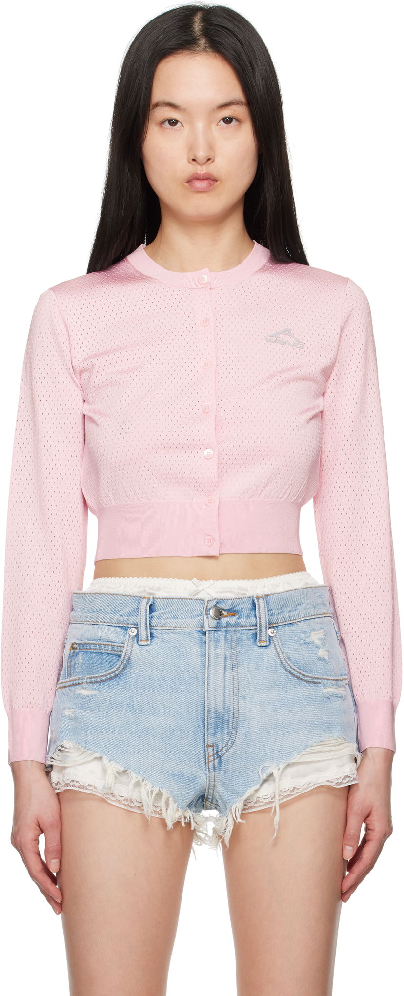 Sweater Alexander Wang alexanderwang.t Cropped Athletic Mesh Cardigan Lyserød | 4KC2253016