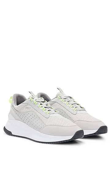Tøj BOSS TTNM EVO Suede, Leather and Mesh Ribbed Sole Trainers Grå | 50522908