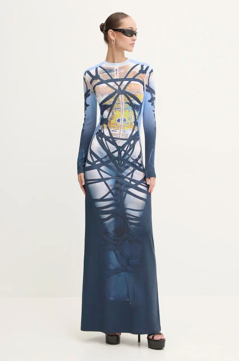 Kjole Y/PROJECT Bondage Print Maxi Dress Blå | 104DR006