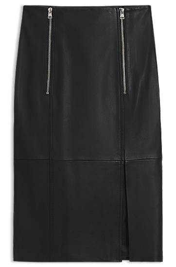 Nederdel BOSS Leather Pencil Skirt with Twin Front Zips Sort | 50542308