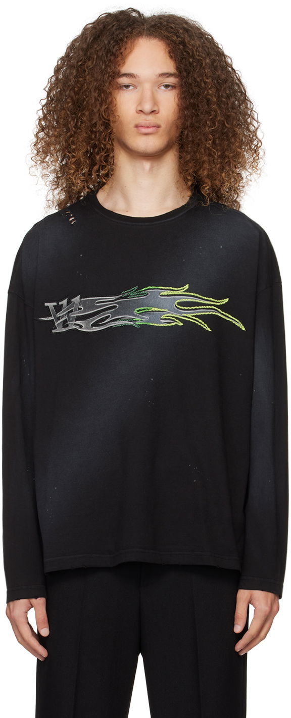 T-shirt We11done Graphic Print Long Sleeve T-Shirt Sort | WD-TT0-24-752-U-BK