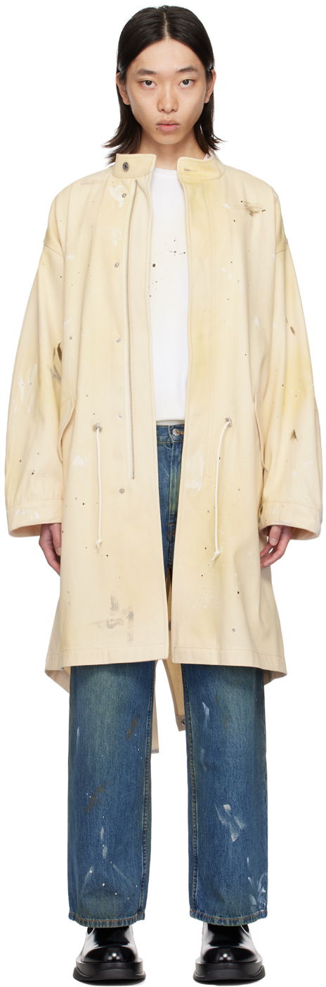 Regnfrakke Helmut Lang Painted Denim Long Coat Beige | O05DM499