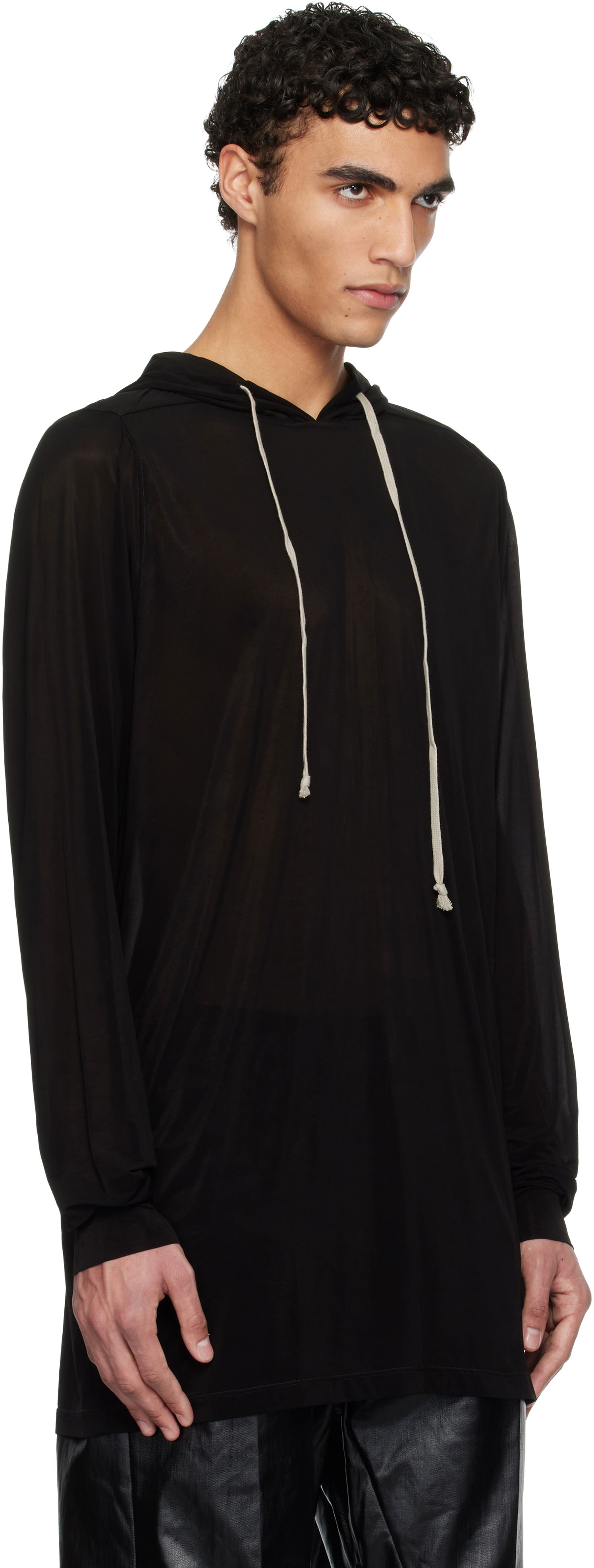 Sweatshirt Rick Owens Rick Owens Hollywood Stretch Cupro Jersey Hoodie Sort | RU01E5285 BZ, 1