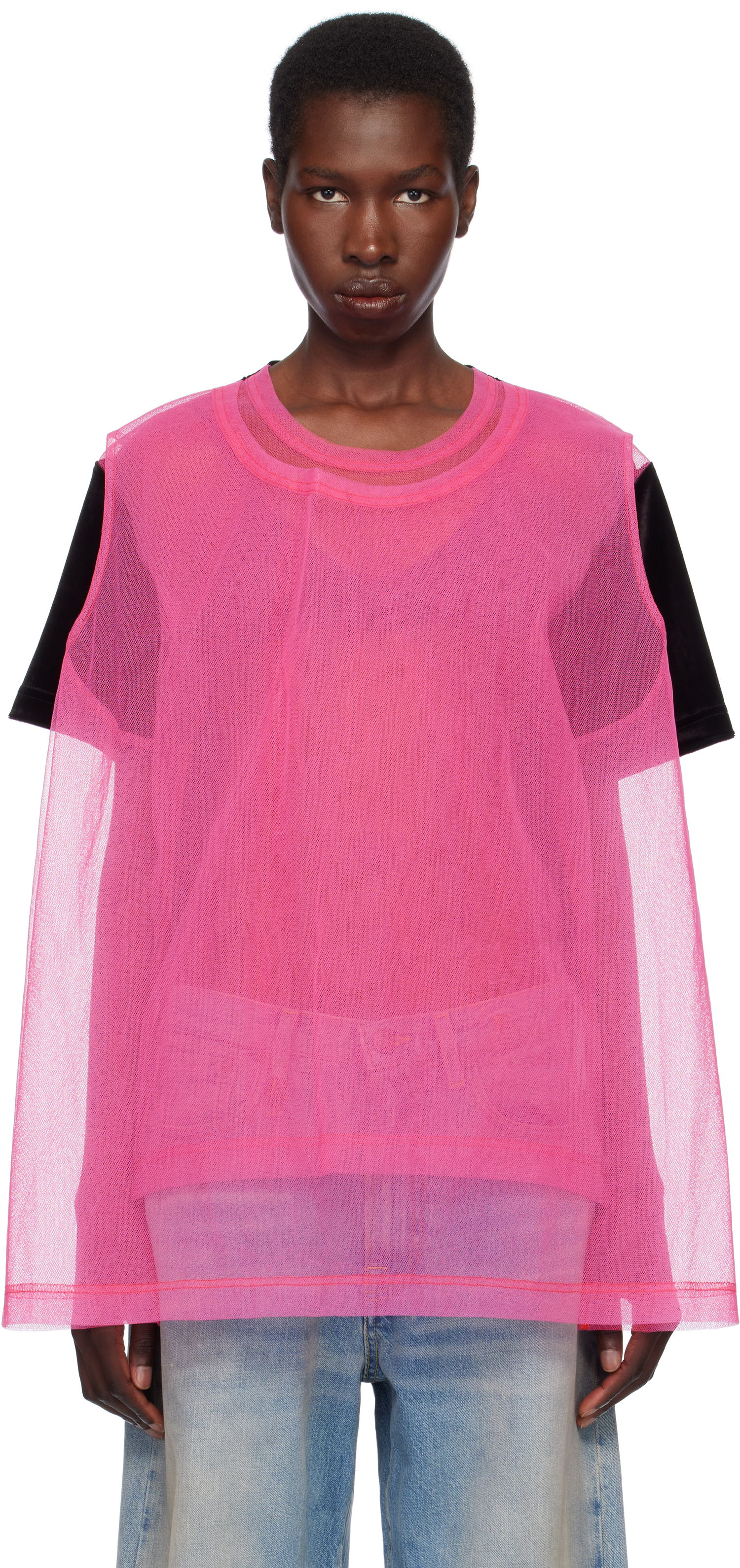 Tanktop Comme des Garçons Homme Plus Jersey & Nylon Tulle T-Shirt Lyserød | PO-T028-051, 0