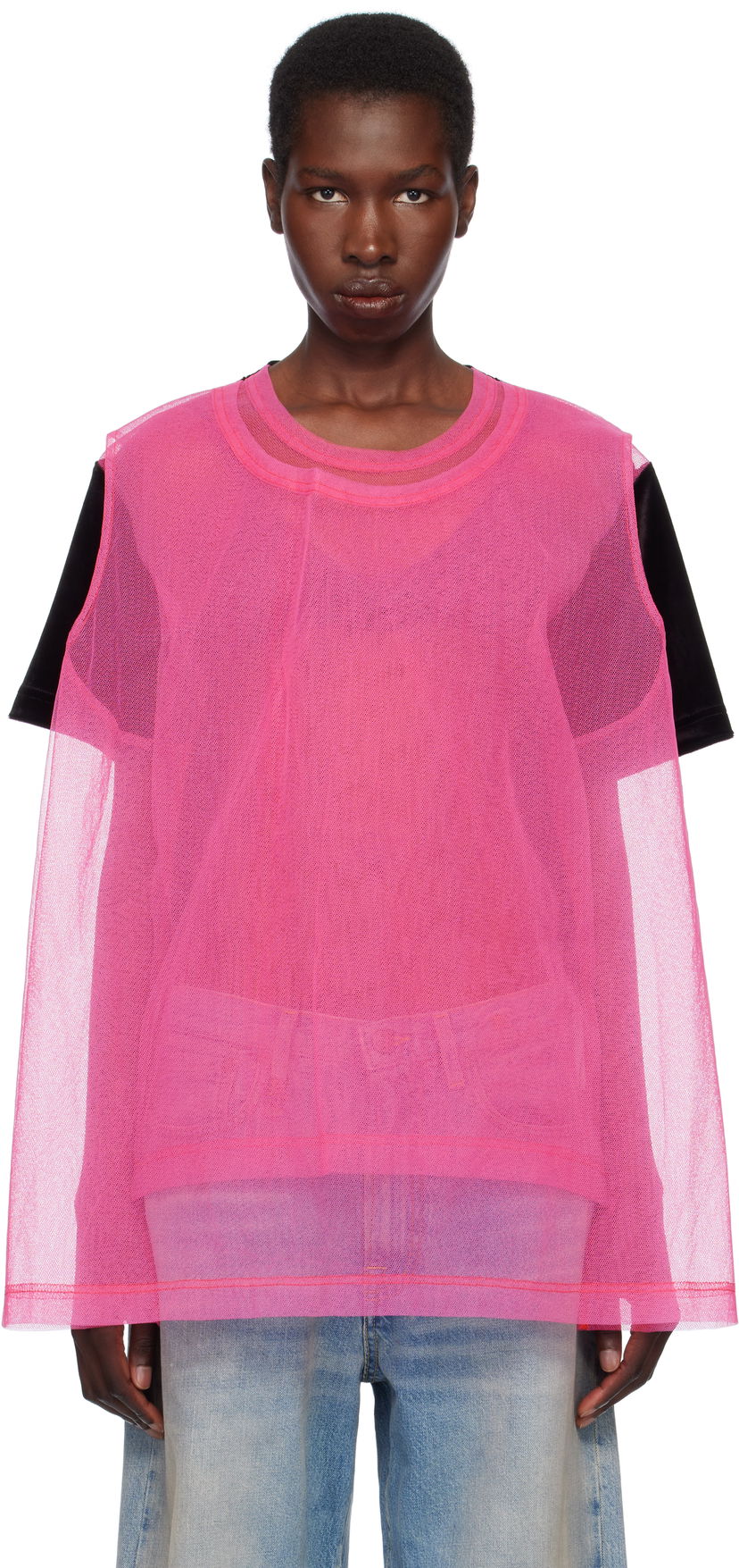 Tanktop Comme des Garçons Homme Plus Jersey & Nylon Tulle T-Shirt Lyserød | PO-T028-051