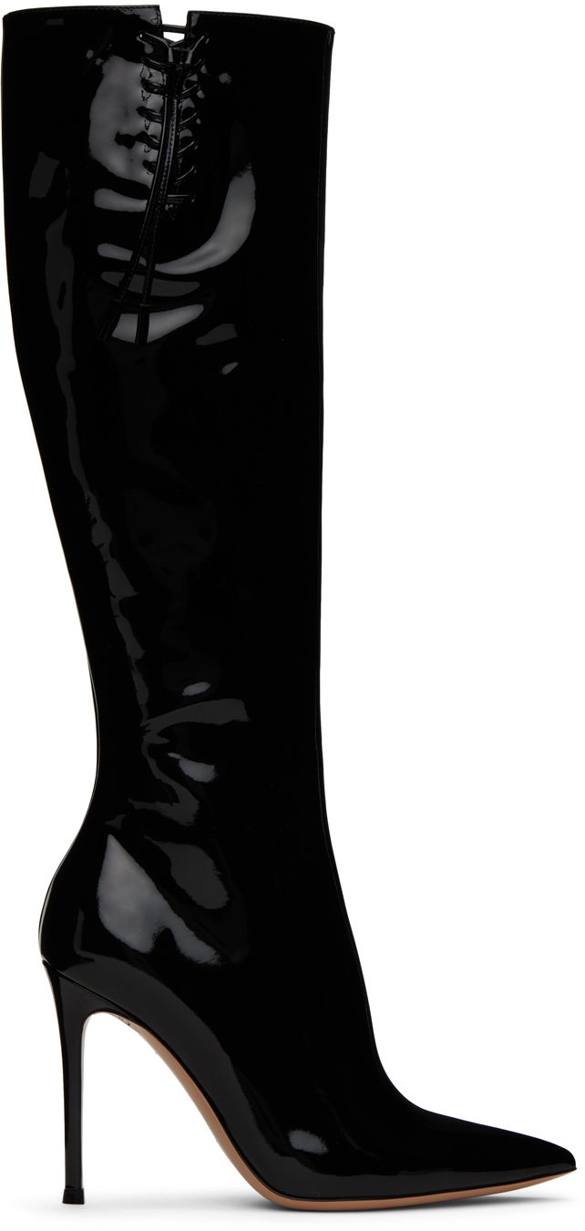 Kjole Gianvito Rossi Gianvito Rossi Avril Lace-Up Patent Leather Boots Sort | G80246.15RIC.VER
