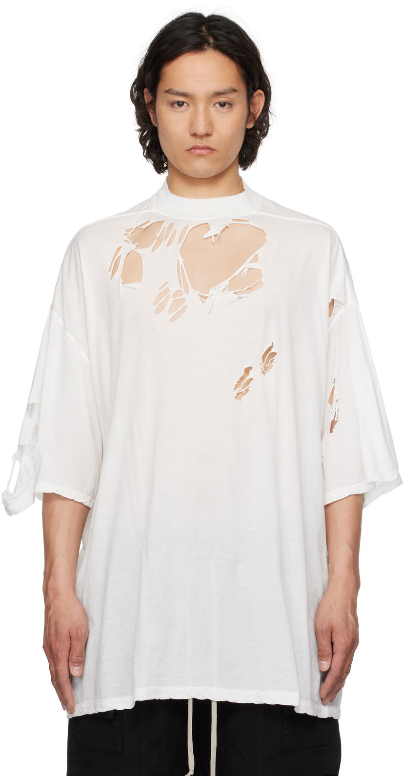 T-shirt Rick Owens Rick Owens DRKSHDW Hollywood Tommy Distressed T-Shirt Hvid | DU01E3259 BHDSD
