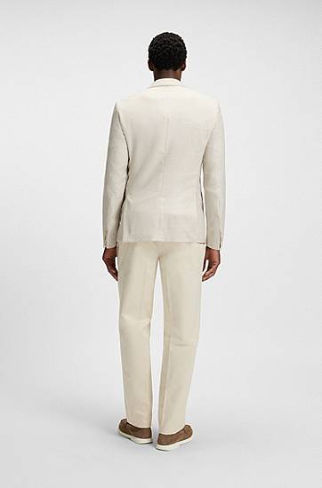 Jakke BOSS BOSS Slim-Fit Checked Wool-Silk-Linen Blazer Beige | 50545883, 1