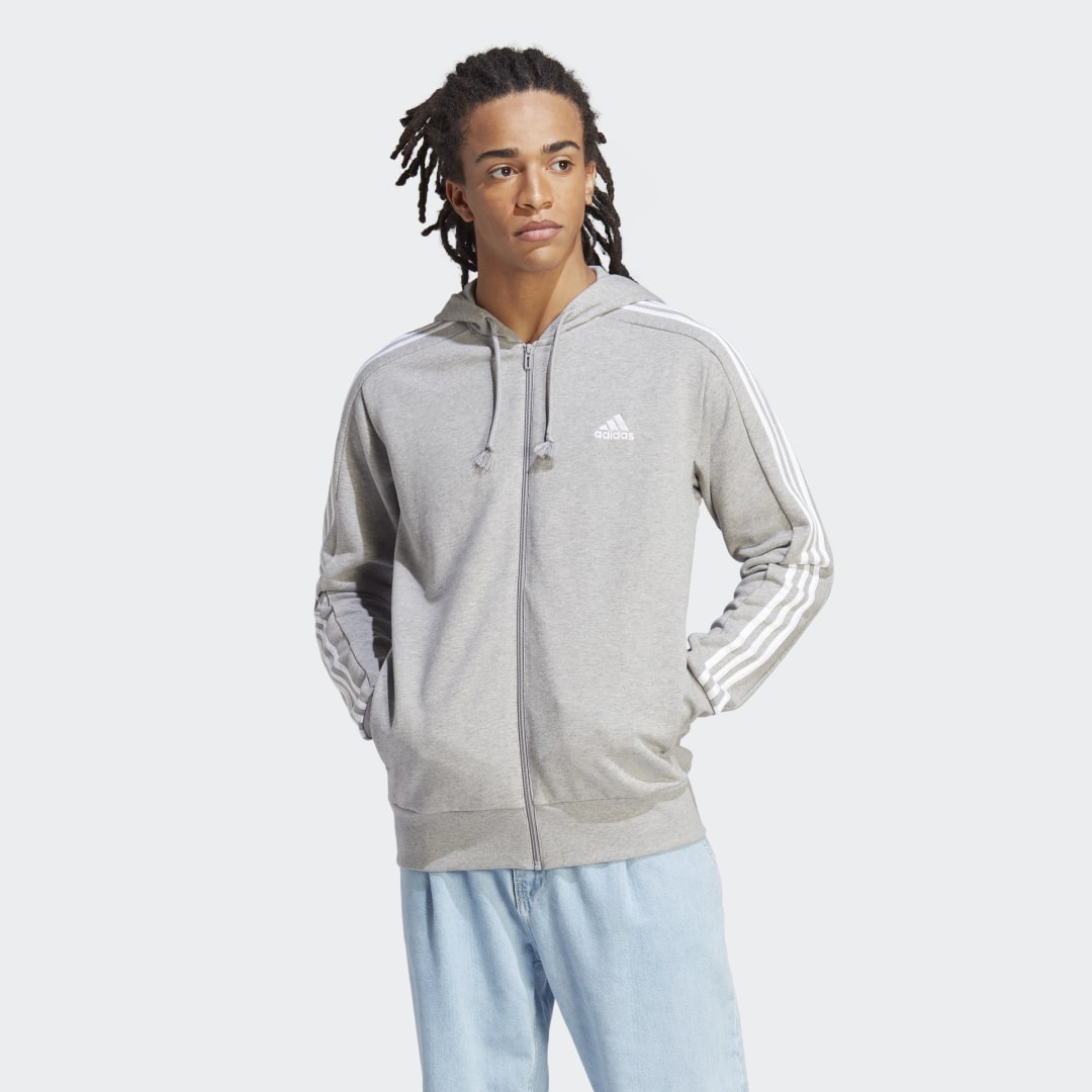 Sweatshirt adidas Performance Essentials French Terry 3-Stripes Full-Zip Hoodie Grå | IC9833, 0