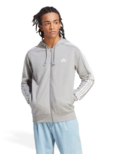 Sweatshirt adidas Performance Essentials French Terry 3-Stripes Full-Zip Hoodie Grå | IC9833