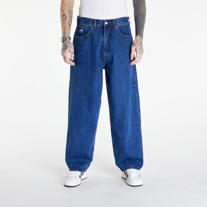 Bukser OBEY Bigwig Baggy Denim Stone Wash Indigo Blå | 142010087-STN