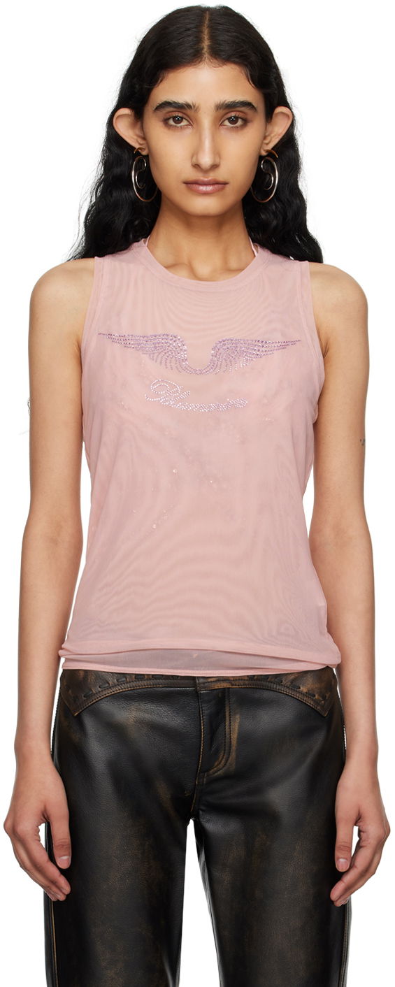 Tanktop Blumarine Crystal Embellished Sheer Tank Top Lyserød | P444T030A