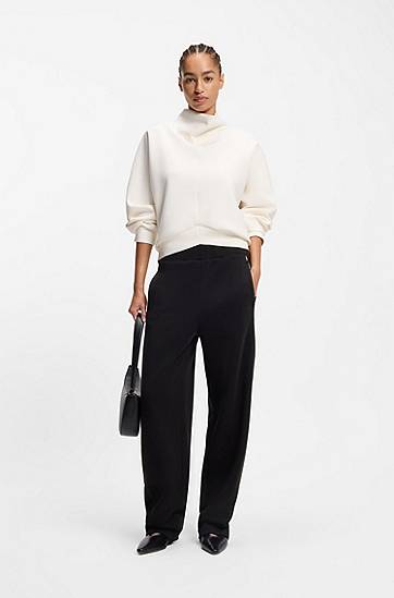 Joggingbukser BOSS Cotton-blend Wide-Leg Tracksuit Bottoms with Lustrous Piping Sort | 50551504, 1