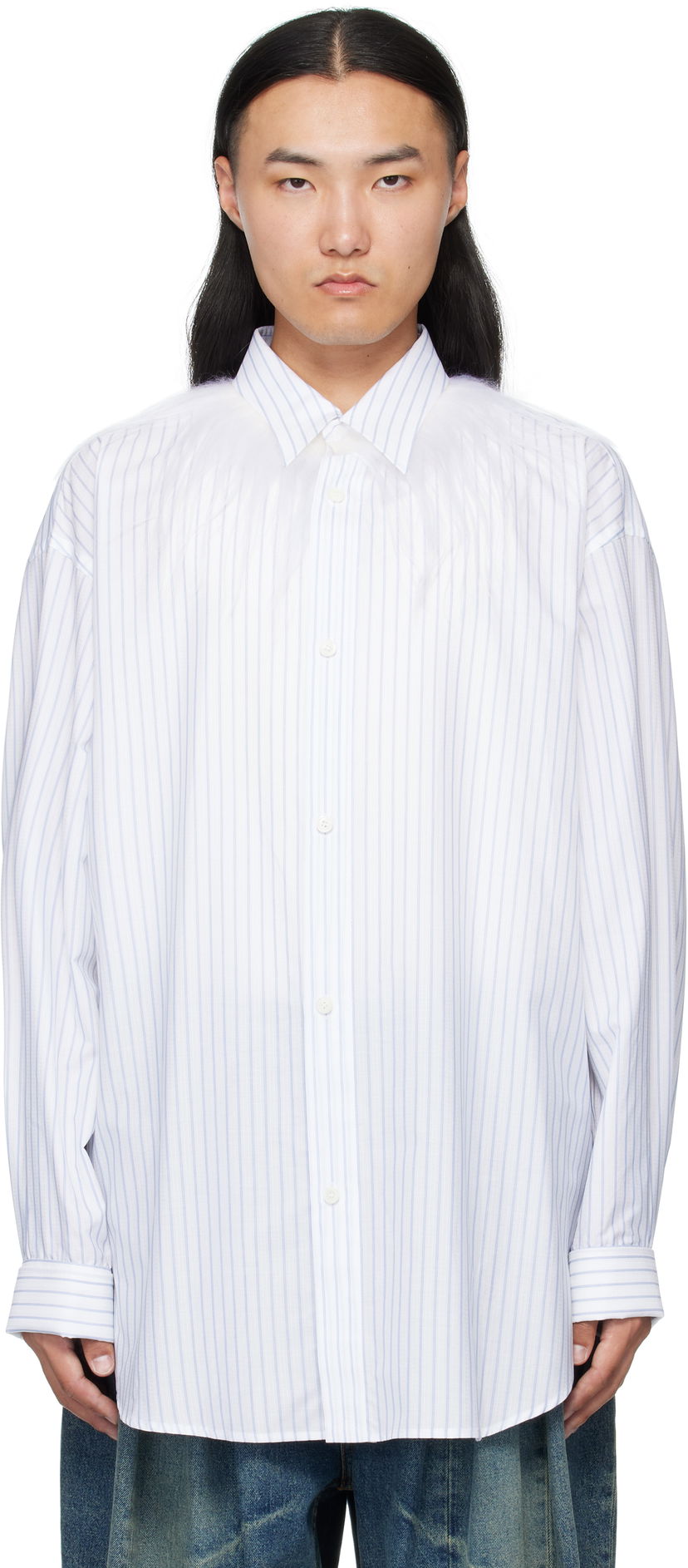 Skjorte HED MAYNER Hed Mayner Kidassia Striped Collared Shirt Hvid | HMMB60001P-HB049