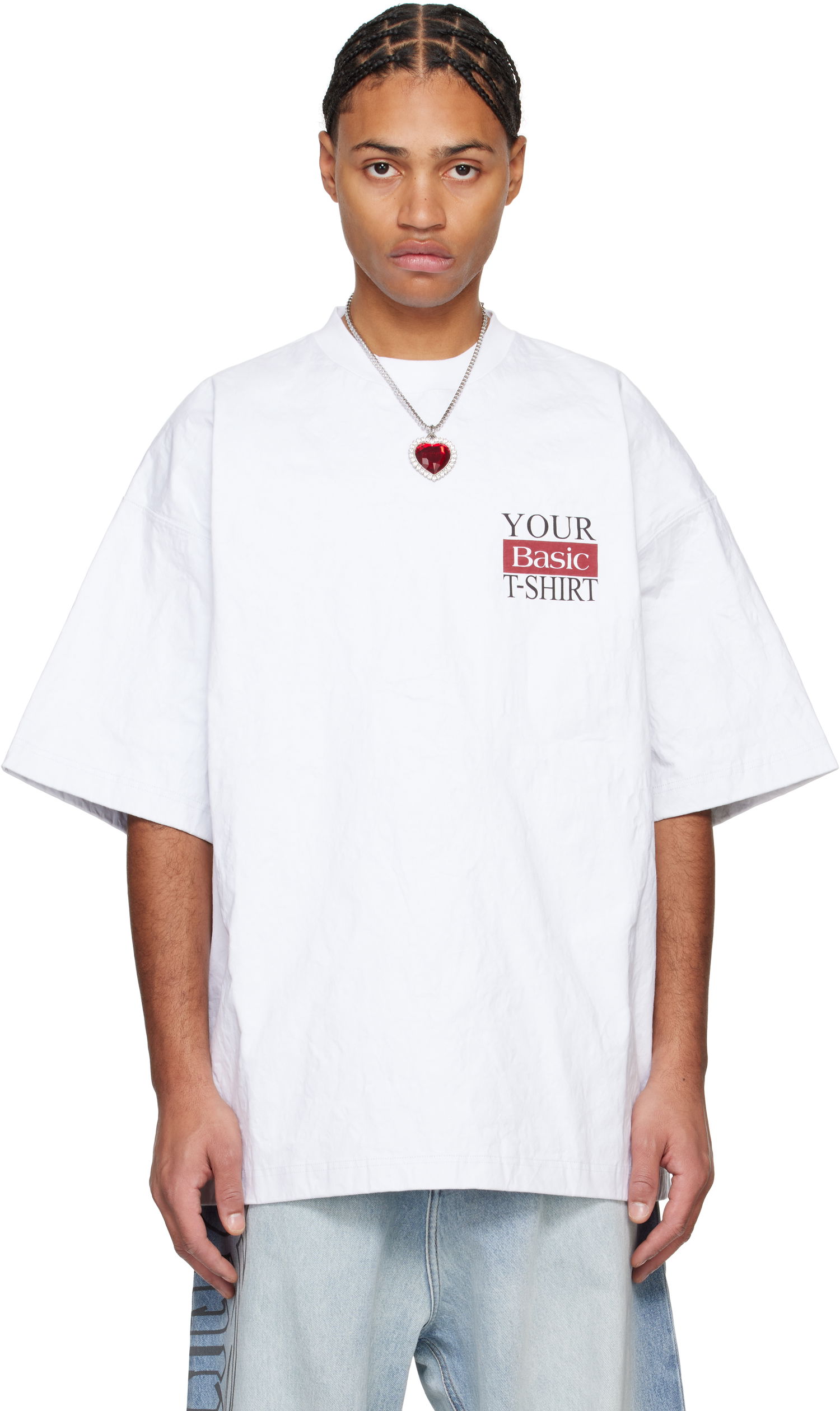 T-shirt VETEMENTS Metalized Wrinkled 'Your Basic' T-Shirt Hvid | UA66TR1120W, 0