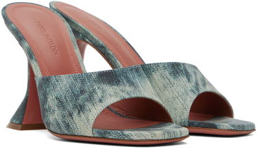 Tilbehør Amina Muaddi Amina Muaddi Lupita Slipper Heeled Sandals Blå | LUPITA SLIPPER CL PRINTED SUEDE, 3