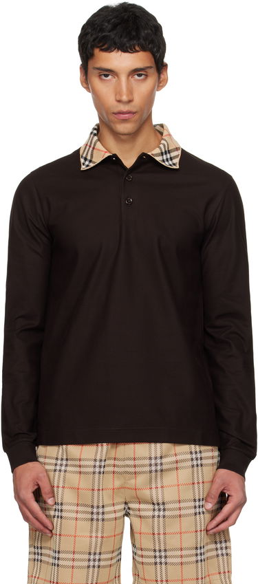 Polo skjorte Burberry Burberry Long Sleeve Polo with Check Collar Brun | 8116012, 0