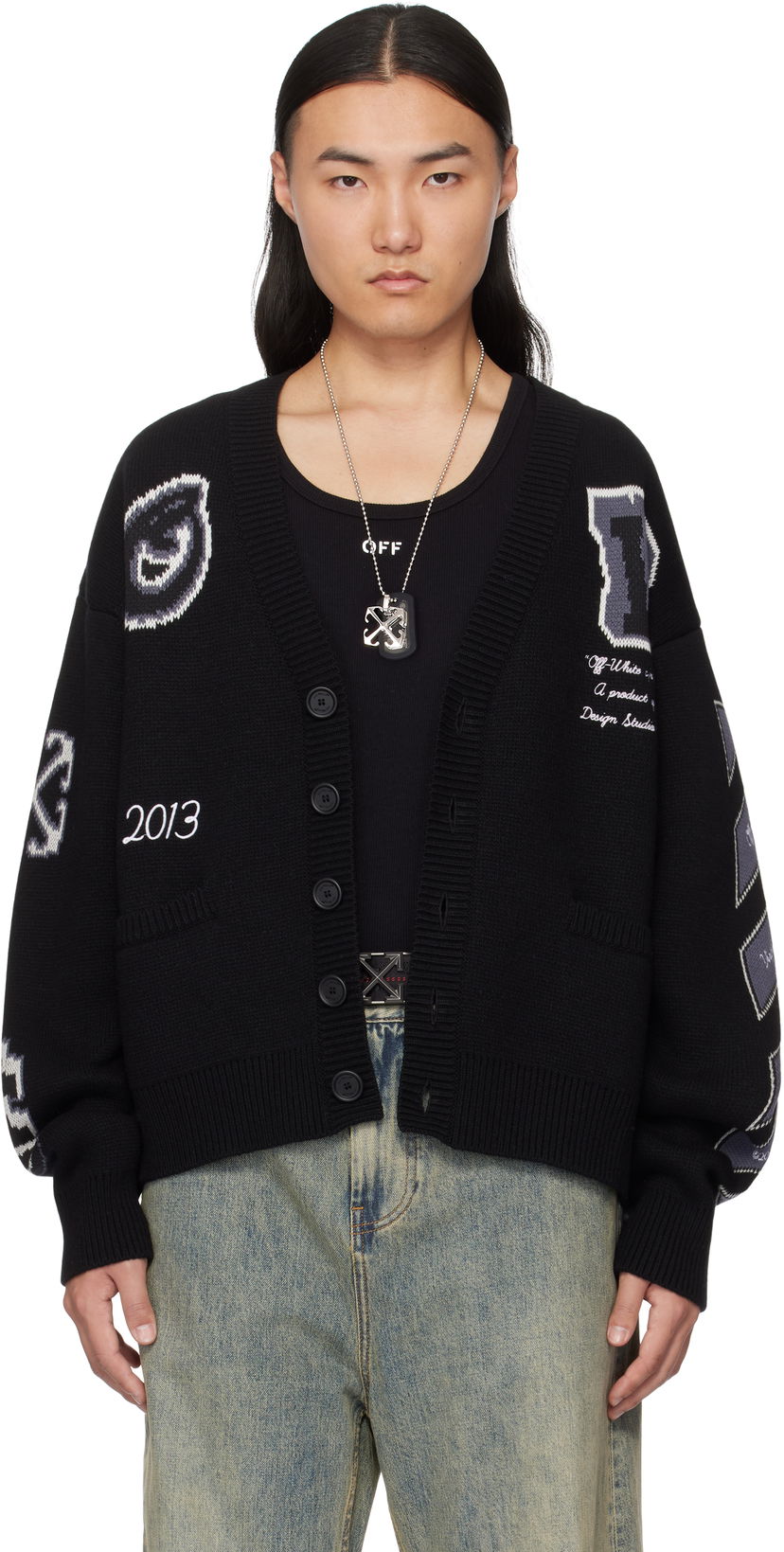 Sweater Off-White Off-White Varsity Knit Cardigan Sort | OMHB019C99KNI0031010