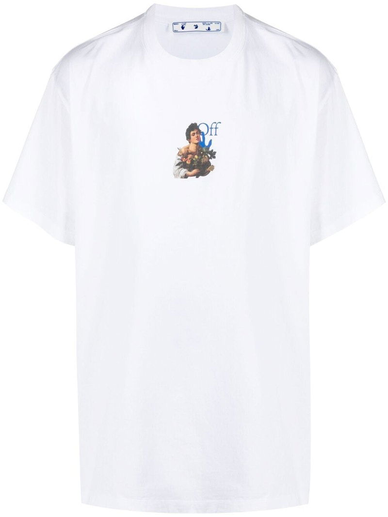 T-shirt Off-White Caravaggio Boy T-shirt White/Blue Hvid | OMAA038S21JER0070140