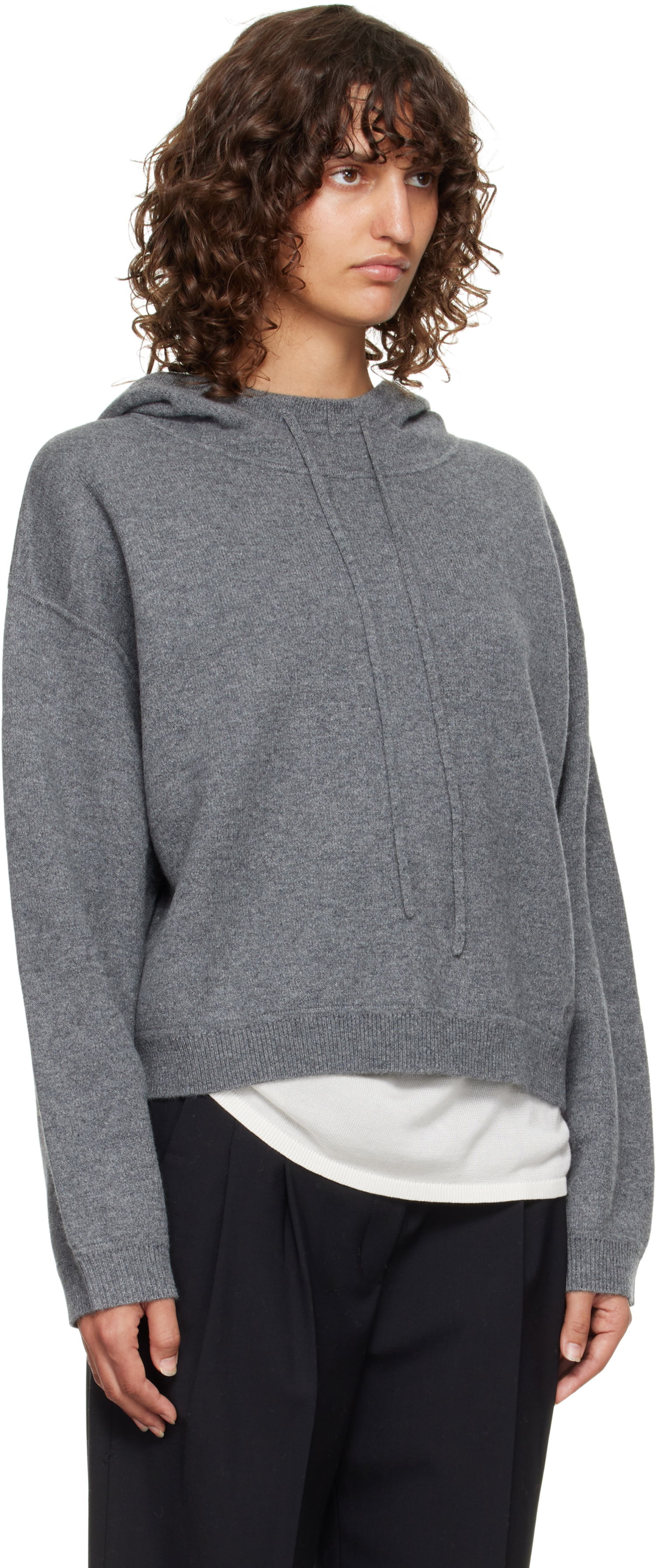 Sweatshirt Loulou de Saison Loulou de Saison Sarla Cashmere Cropped Hoodie Grå | SARLA LDS, 1