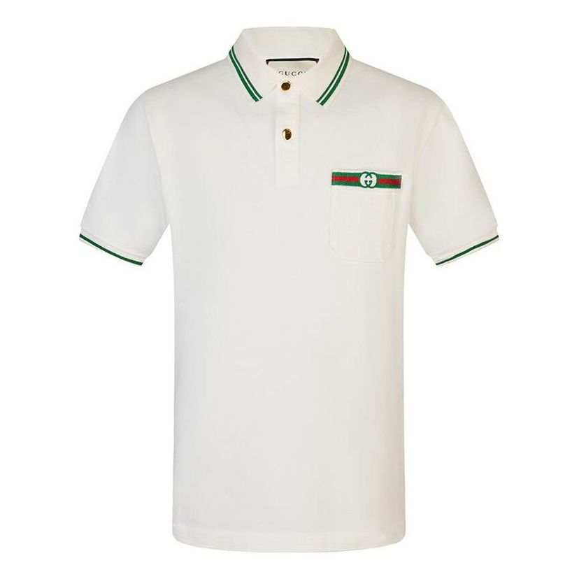 Polo skjorte Gucci Embellished Webbing And Interlocking GG Cotton Polo Shirt Hvid | 628339-XJCQR-9061