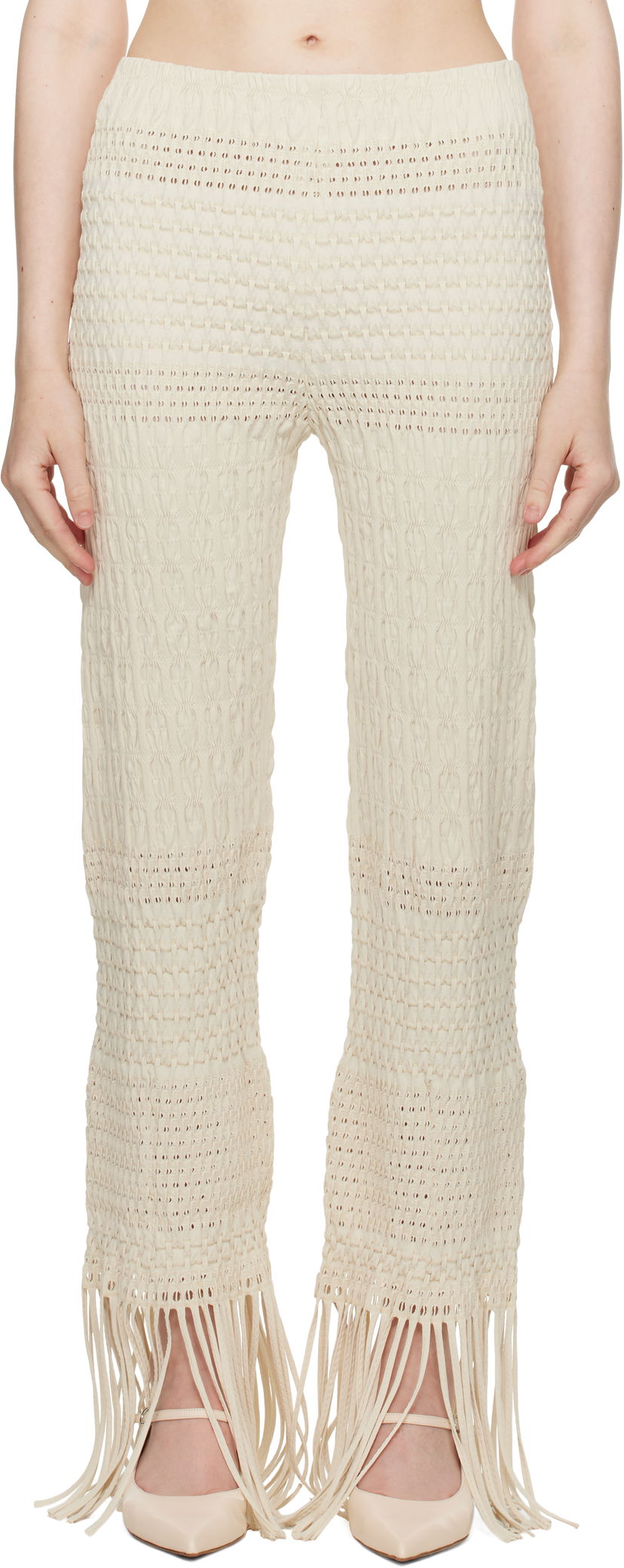Bukser Nanushka Nanushka Miciel Fringe Knit Trousers Beige | NW25SSPA27105