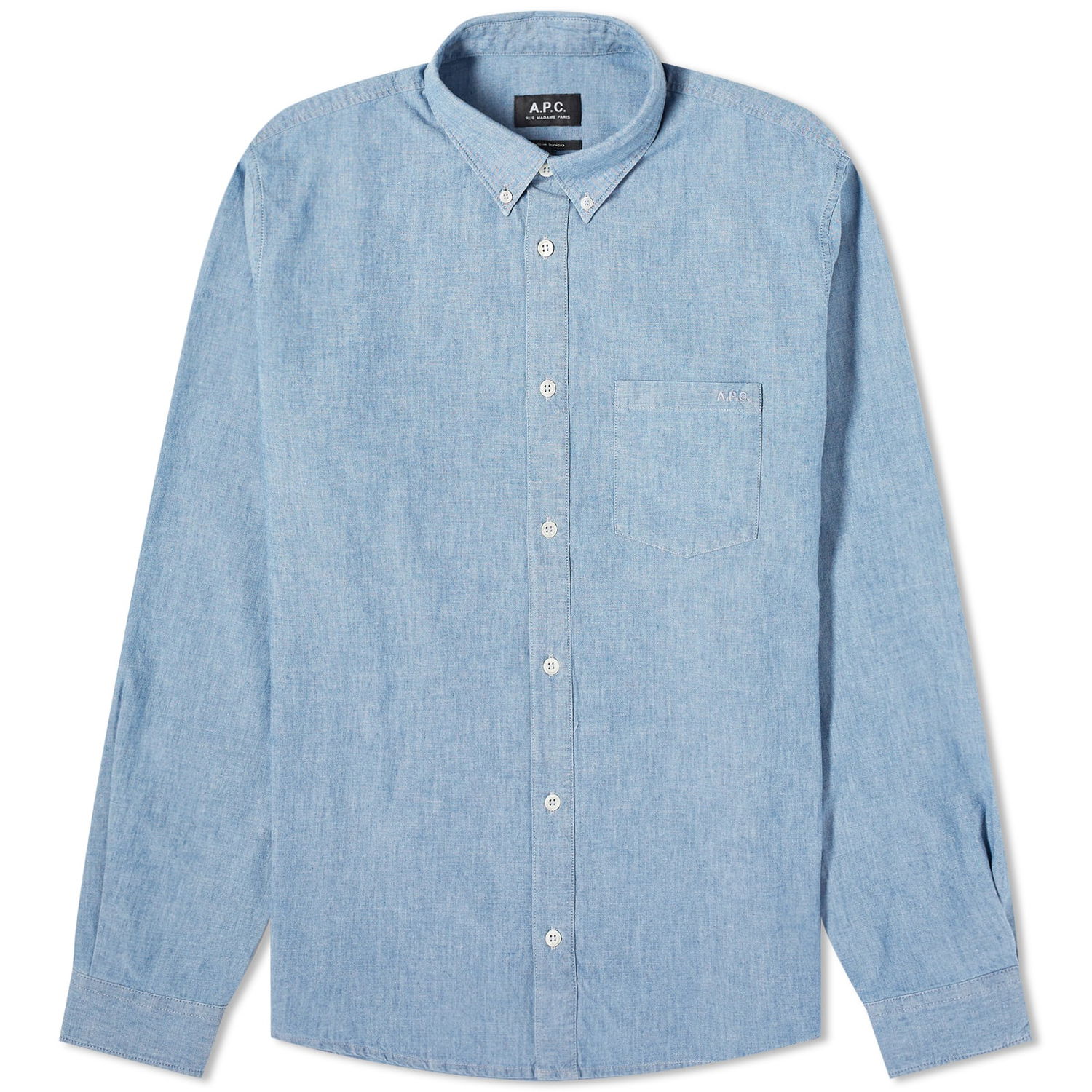 Skjorte A.P.C. Edouard Chambray Button Down Logo Shirt Blå | CODDE-H12509-IAI, 0