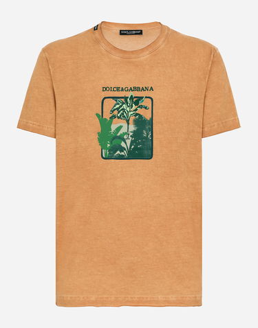 T-shirt Dolce & Gabbana Short-sleeved Cotton T-shirt With Banana Tree Print Beige | G8RN8TG7K1UM0650, 0