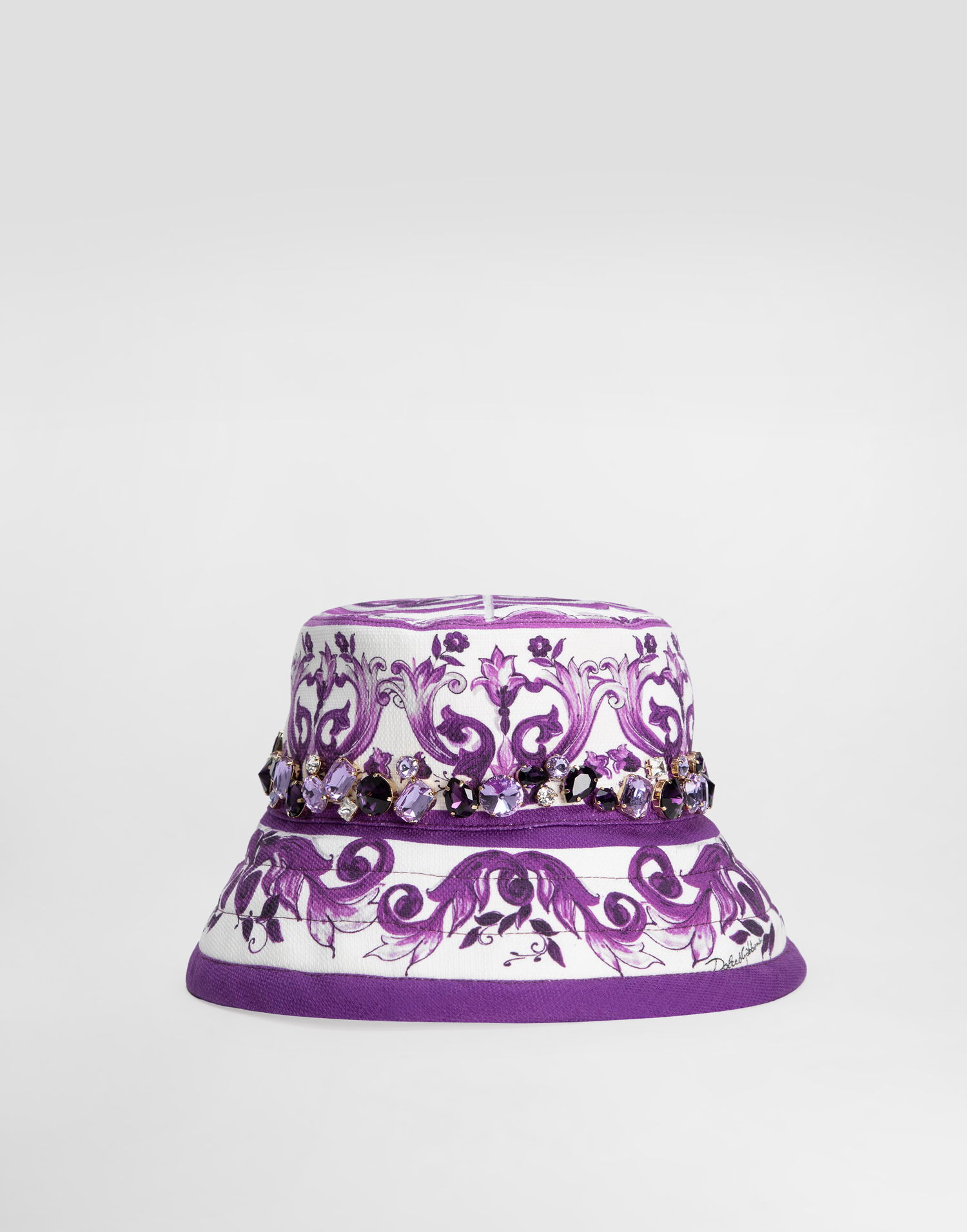 Hat Dolce & Gabbana Dolce & Gabbana Majolica-Print Bucket Hat with Jewels Lilla | FH671ZFPFSUIP3TN, 0