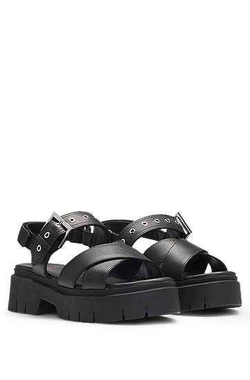 Tilbehør BOSS Buckled Strap Chunky Sole Sandals Sort | 50542072, 0