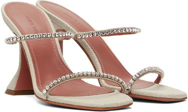 Tilbehør Amina Muaddi Amina Muaddi Gilda Crystal-Embellished Heeled Sandals Beige | GILDA SLIPPER CL CANVAS, 3