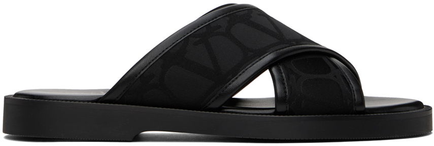 Sneakers og sko Valentino Garavani Black Toile Iconographe Sandals Sort | 4Y2S0H61IDQ, 0