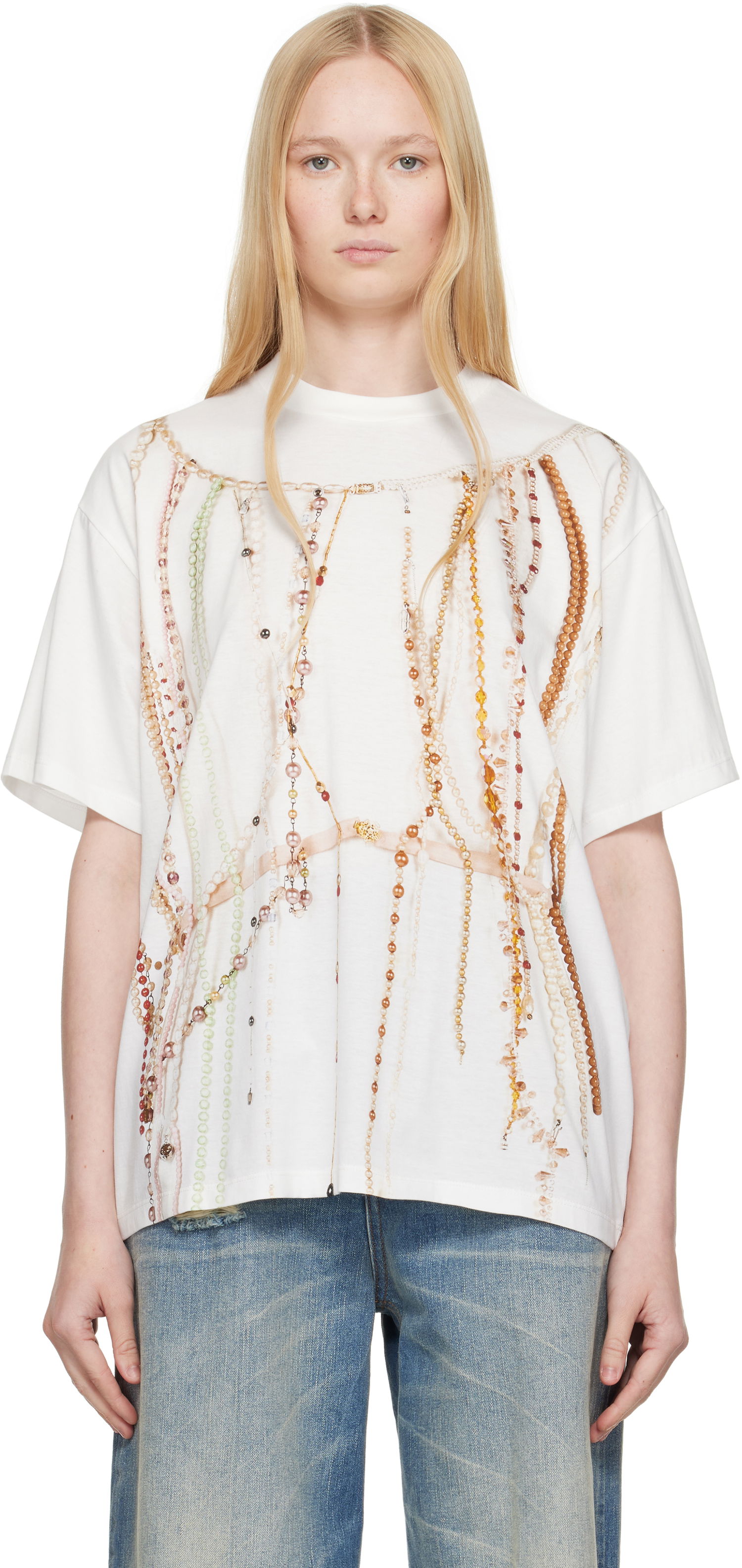 T-shirt Maison Margiela MM6 Maison Margiela Jersey T-Shirt with Beaded Graphic Hvid | S62GD0201 M20113, 0