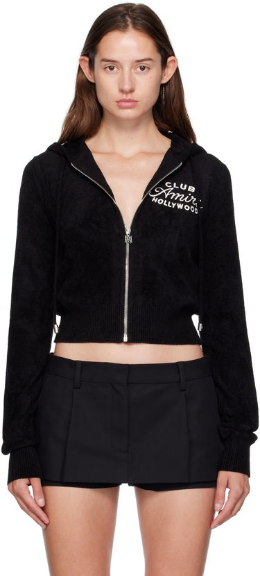 Sweatshirt AMIRI AMIRI 'Club AMIRI' Cropped Zip-Up Hoodie Sort | AWKNHD1010, 0