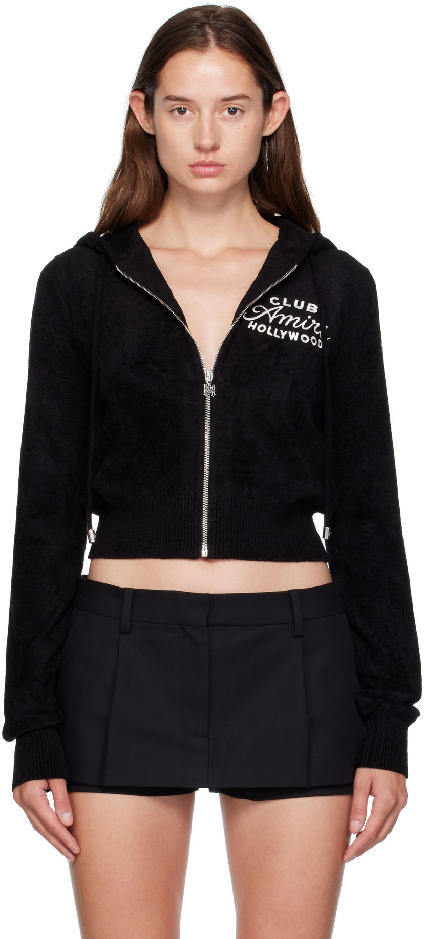 Sweatshirt AMIRI AMIRI 'Club AMIRI' Cropped Zip-Up Hoodie Sort | AWKNHD1010