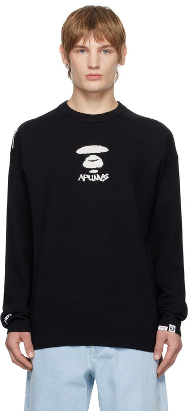 Sweater AAPE by A Bathing Ape AAPE by A Bathing Ape Moonface Logo Knit Sweater Sort | AAPKNMB371XXNBKX, 0