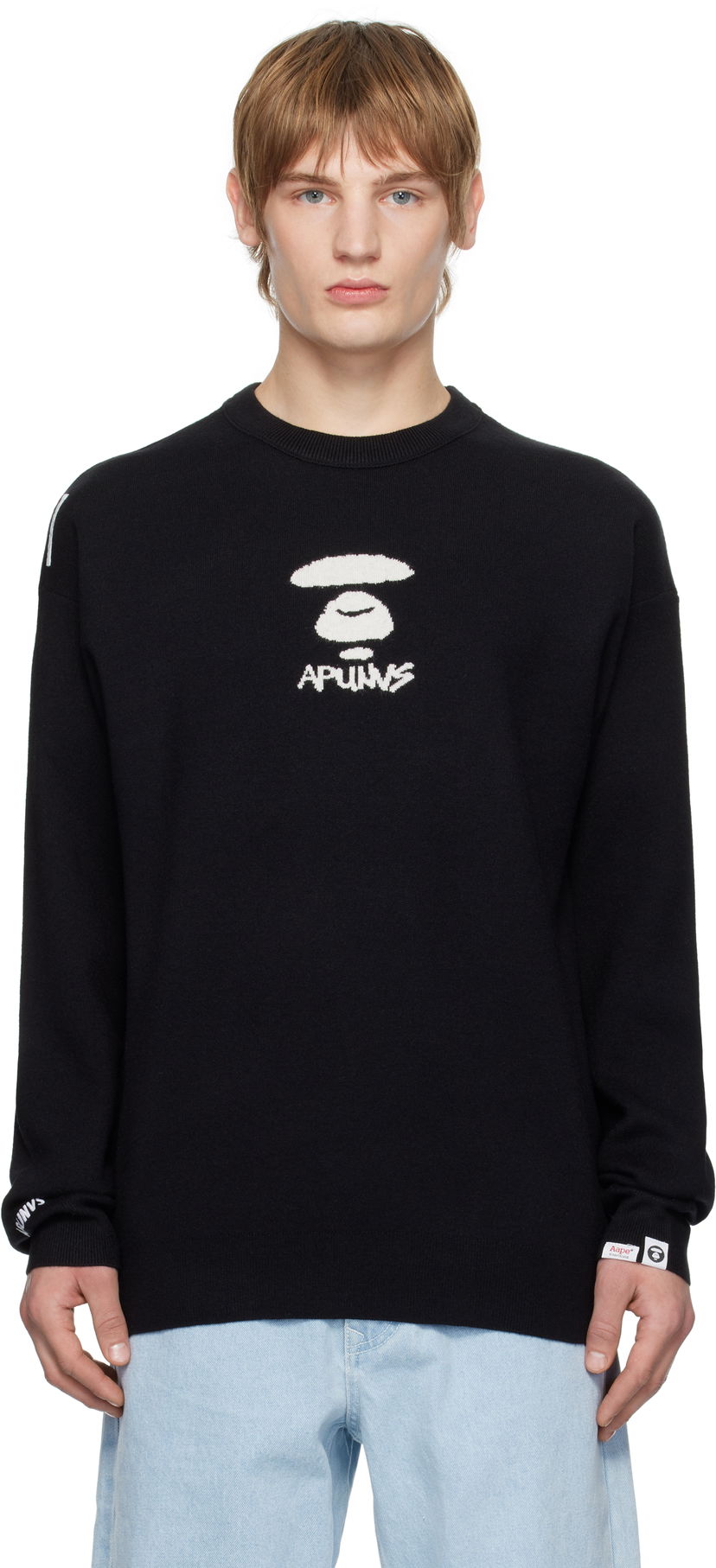 Sweater AAPE by A Bathing Ape AAPE by A Bathing Ape Moonface Logo Knit Sweater Sort | AAPKNMB371XXNBKX