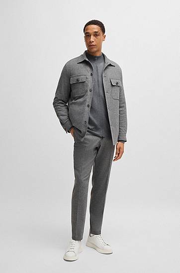 Sweater BOSS Virgin Wool Zip-Up Cardigan with Embroidered Logo Grå | 50476347, 1