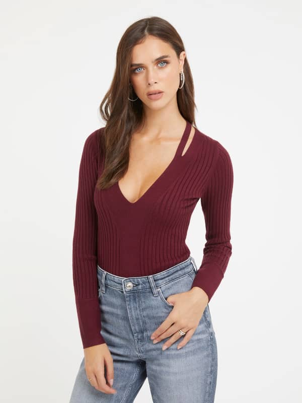 Sweatshirt GUESS V Neck Viscose Blend Rød | W3BR30Z2V42, 0